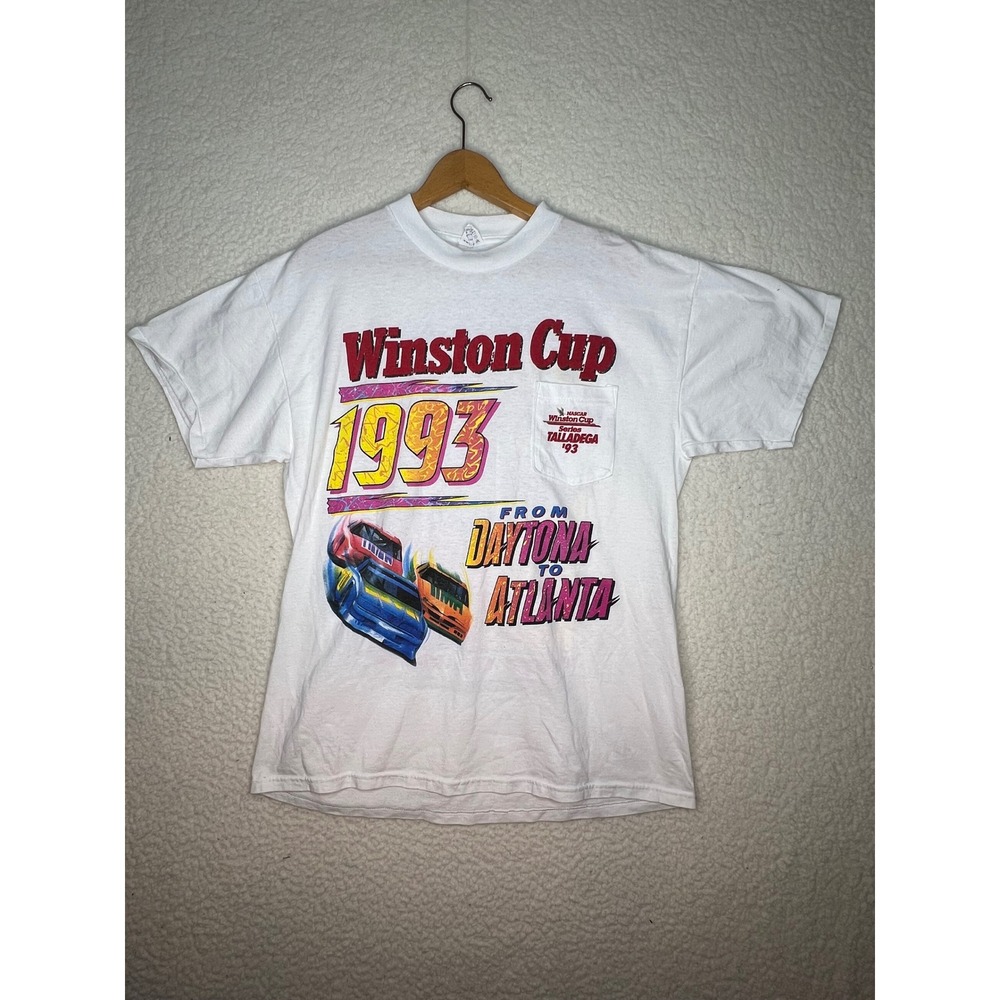 Vintage 1993 NASCAR Winston Cup Series T-Shirt Daytona to Atlanta White XL USA